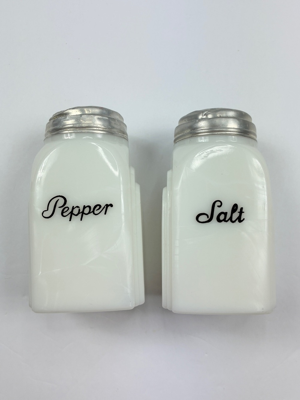 Vintage White Milk Glass Roman Arch Salt & Pepper Shakers